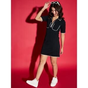 Zara Women's Black & White Collar Mini T Shirt Dress Size Small